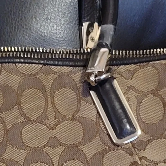 SOLD Coach Shoulder Bag Brown and Tan Signature Leather and Canvas Monogram - Picture 6 of 12
